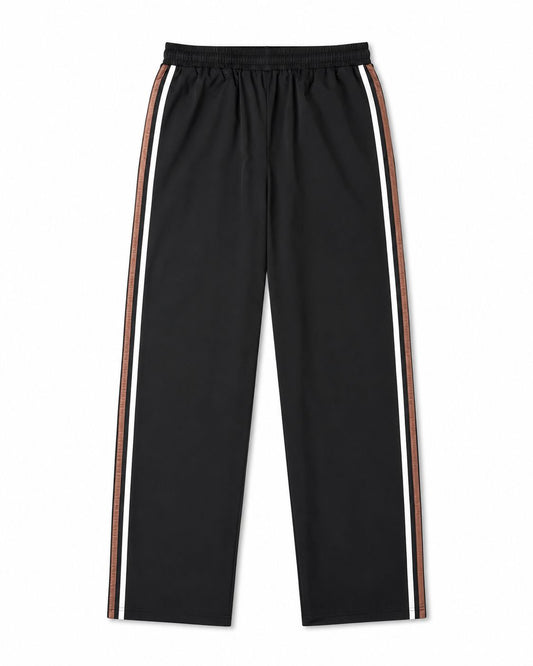 Black pants with side stripes on a white background
