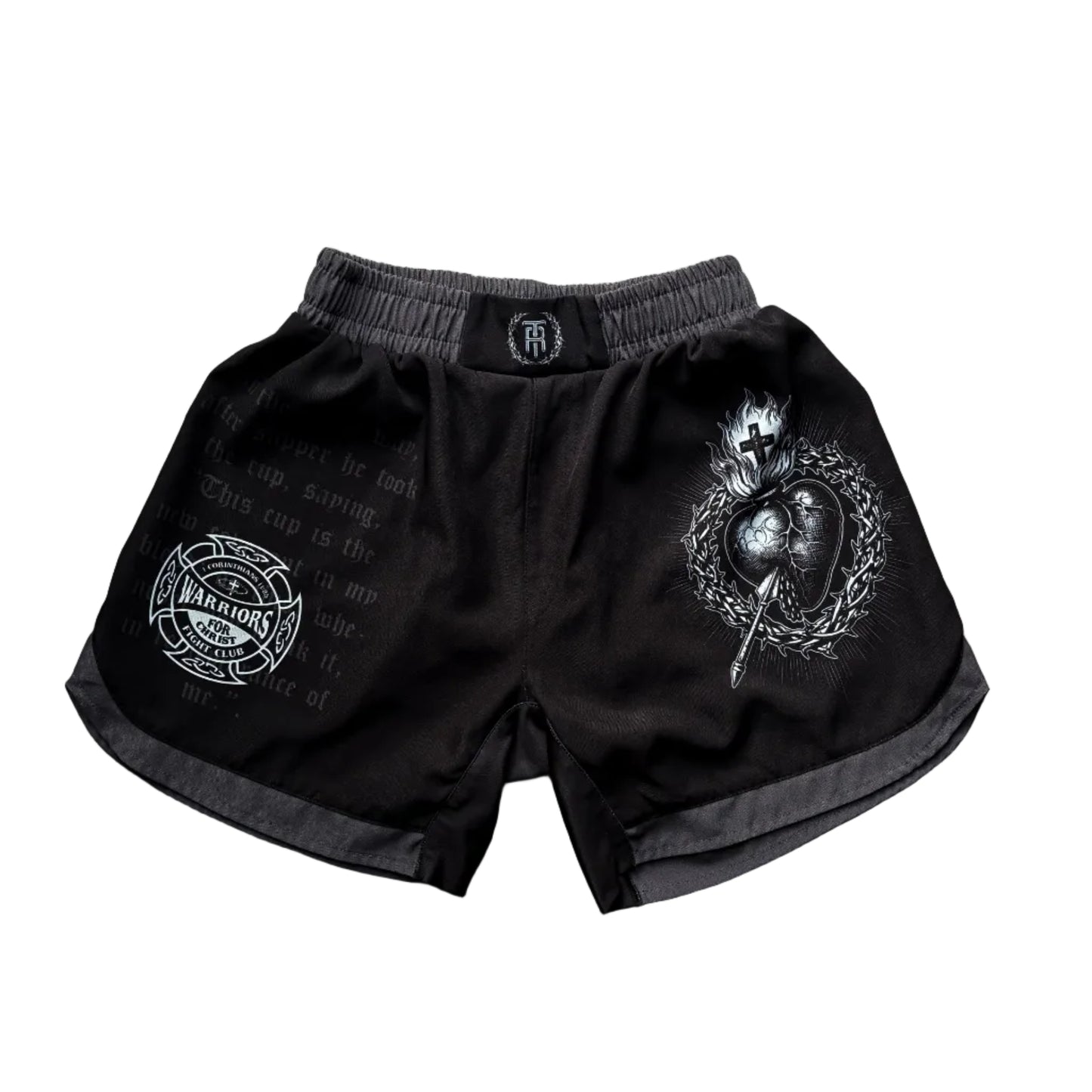 Black shorts with graphic designs 