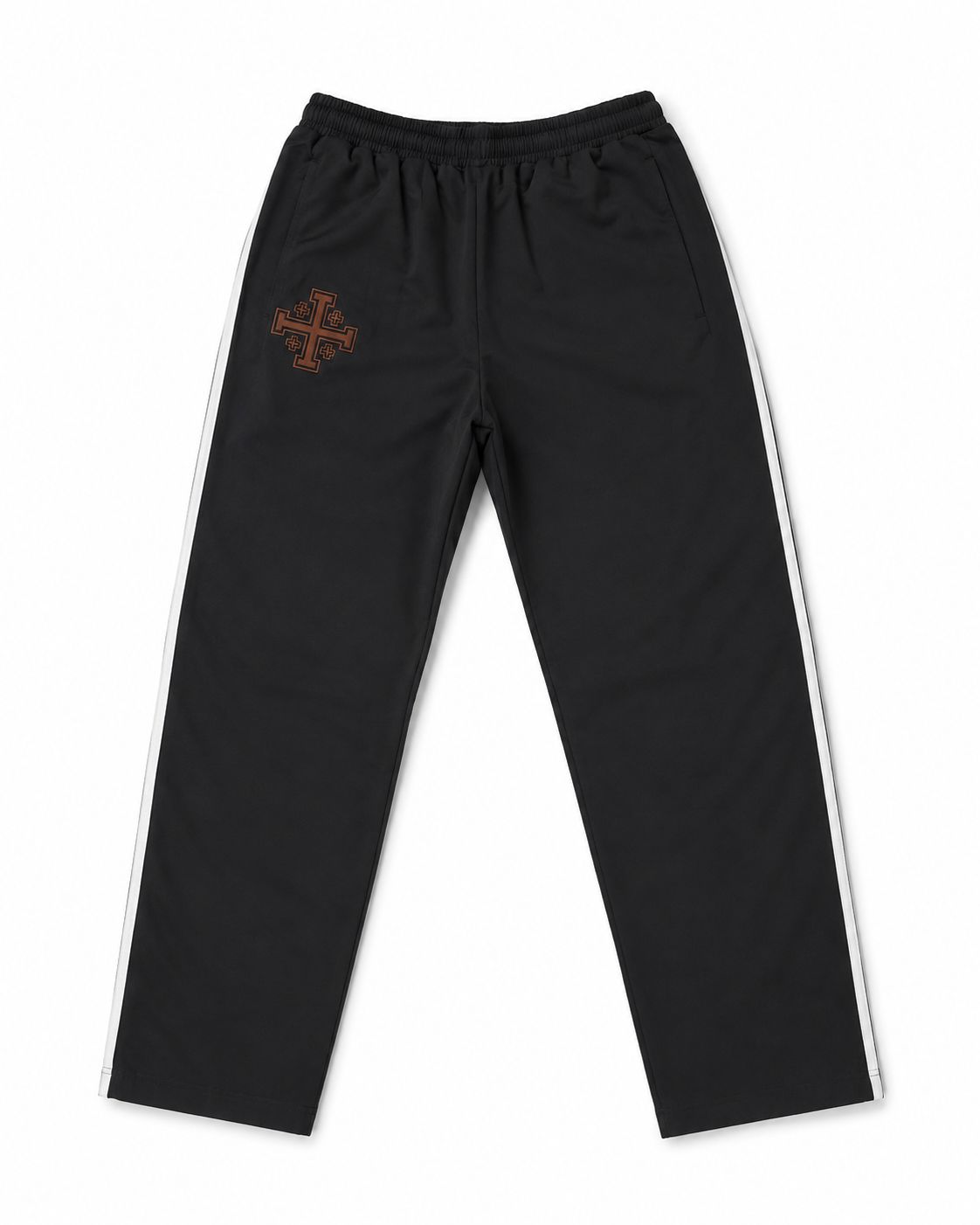 Black pants with a logo on a white background